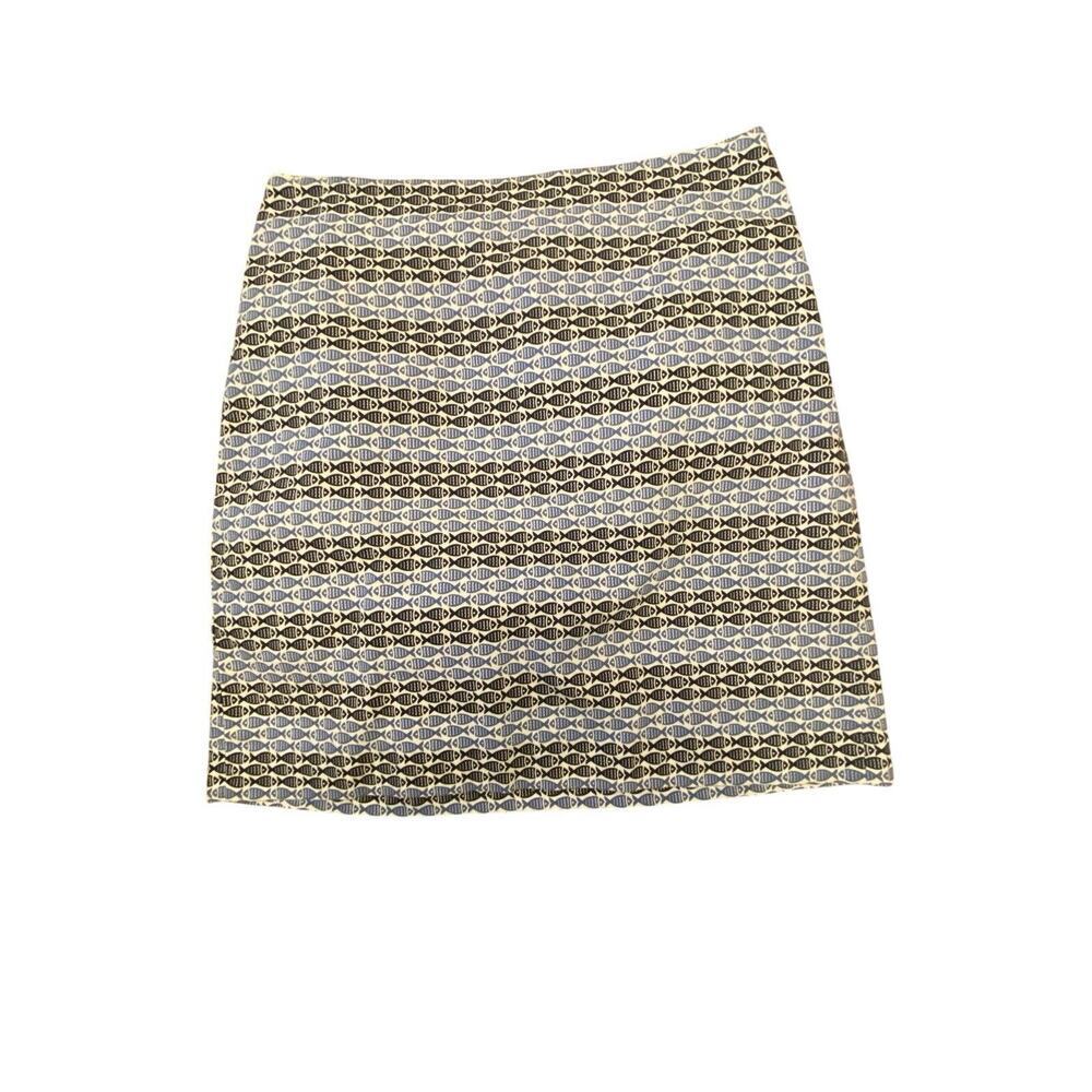 Talbots Classic Nautical Fish Cotton Spandex Skirt White Blue Black Size 10